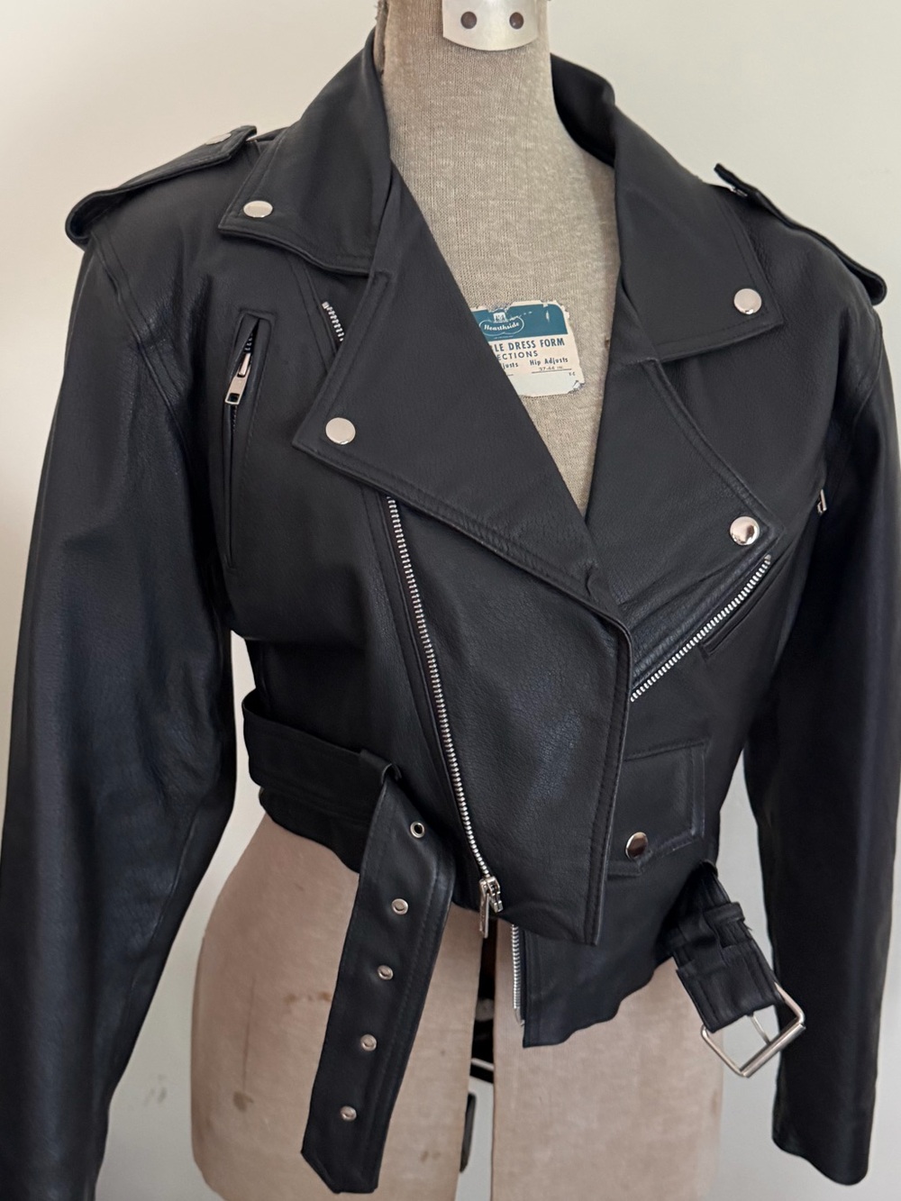 Vintage Wilsons Leather Black Cropped Moto Jacket Belt Small - Picture 3 of 15